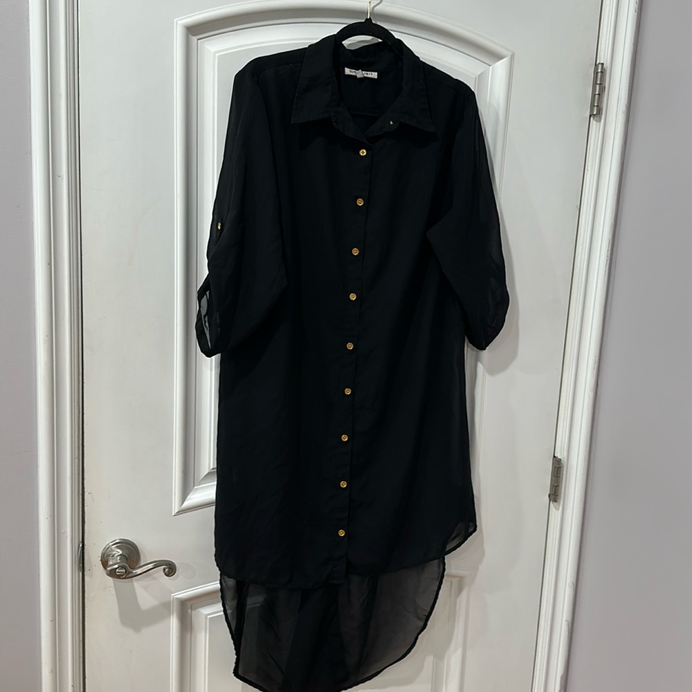Speed Limit High-Low Sheer Button Down Dress Size… - image 1